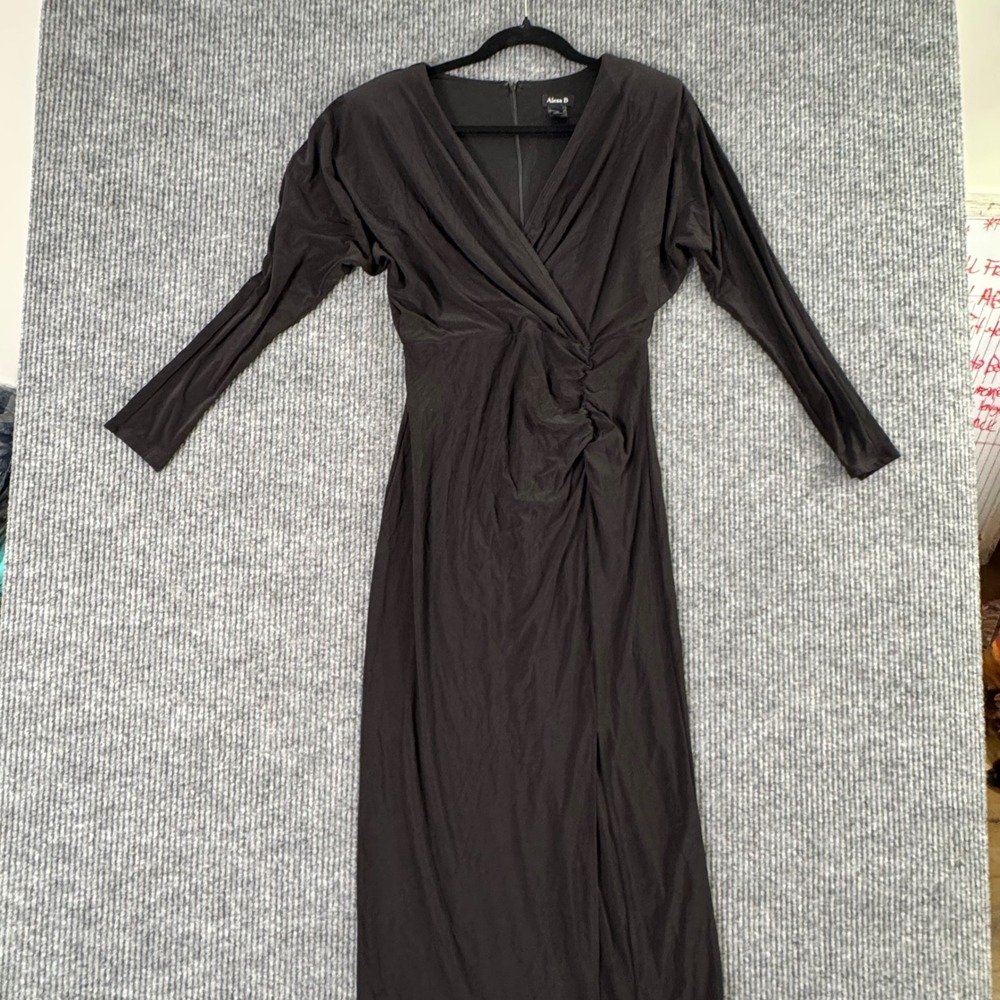 Alexa B Womens 6 Black Maxi Dress V-Neck Ruched Long Sleeve Goth Y2K Evening